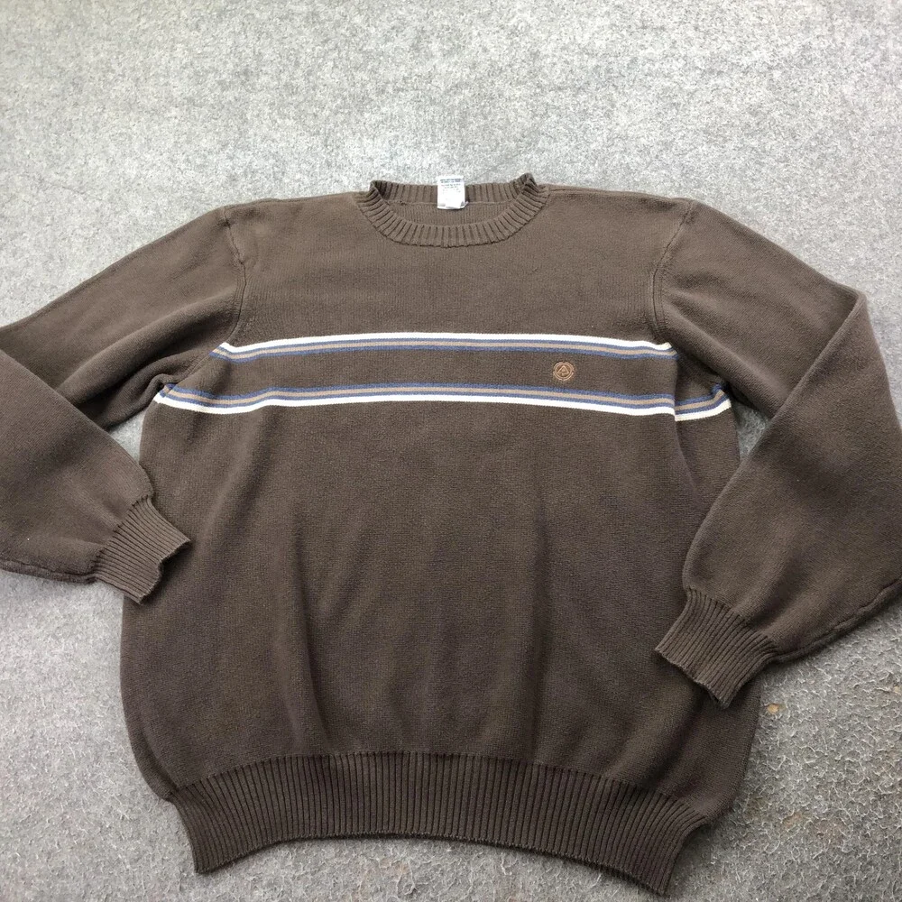 Vintage Old Navy Sweater Mens XL Brown Striped Knit Crewneck Logo Casual Basic